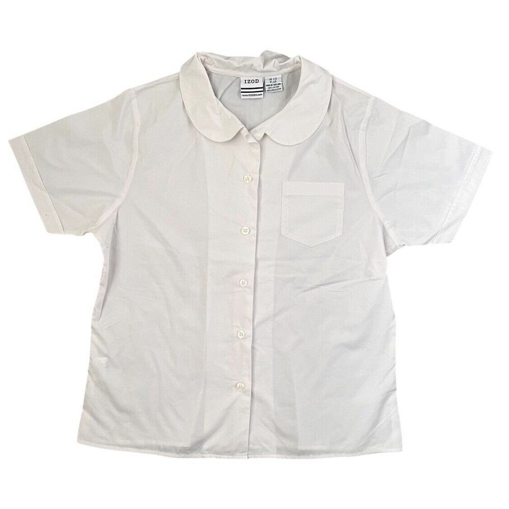 Izod White Button Up Short Sleeve Collared School Uniform Shirt Size 14.5
